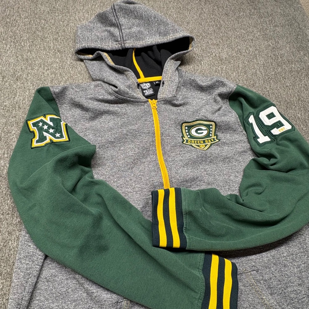 NFL Team Apparel Green Bay Packers Full Zip Hoodie Grey Green Mens XL Varsity